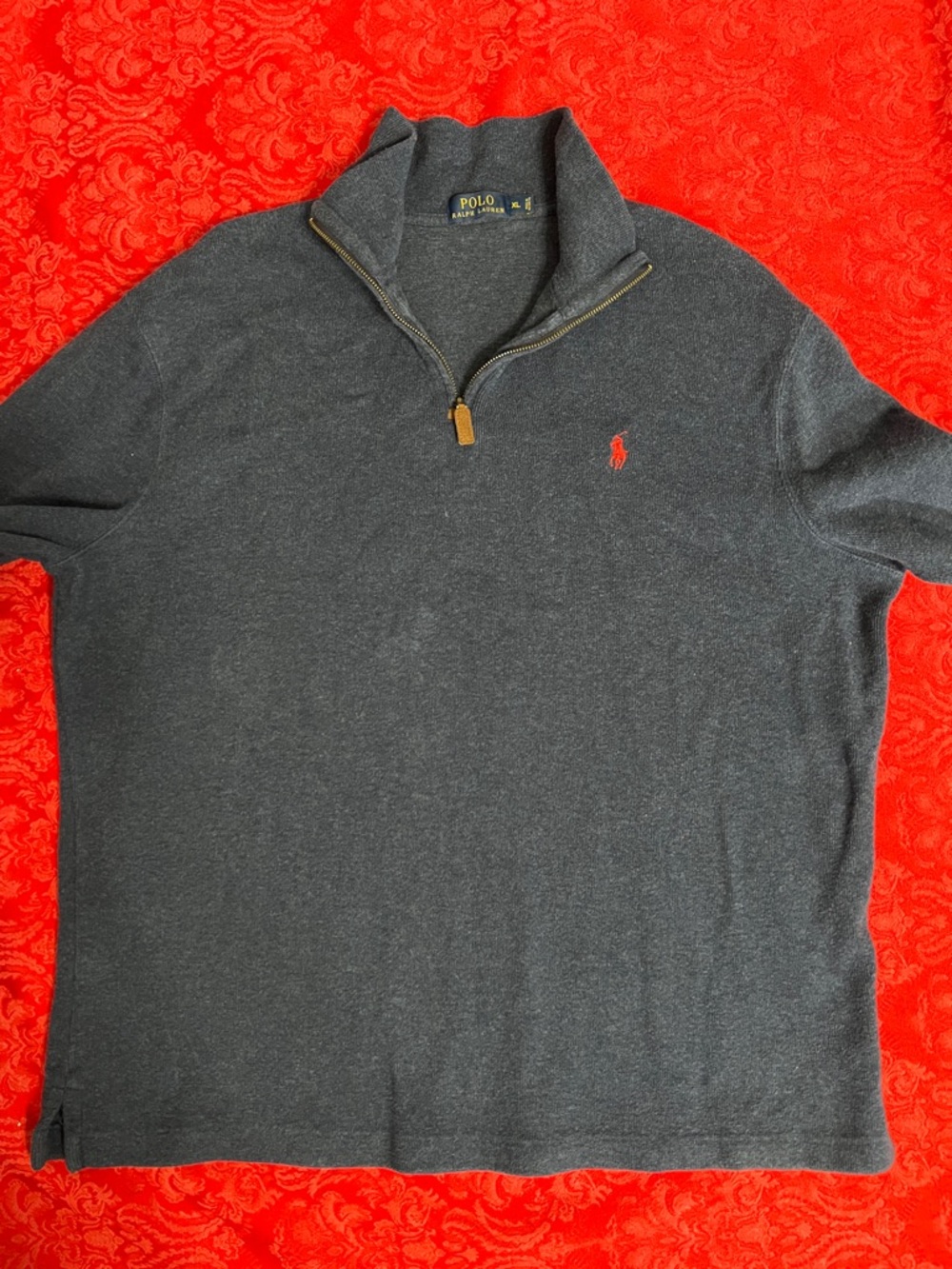 Polo Ralph Lauren Men’s XL Charcoal Quarter Zip Pullover Red Pony